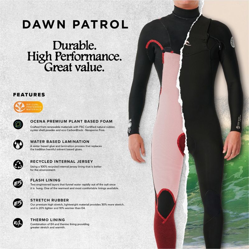 Rip Curl 5/4 Dawn Patrol Chest zip Hooded Våtdrakt