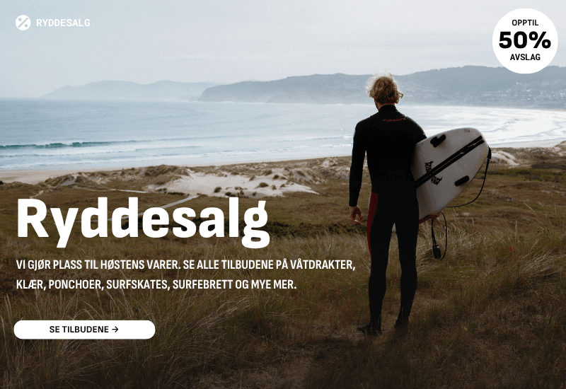 Vi gjør plass til høstens varer. Se alle tilbudene på våtdrakter, klær, ponchoer, surfskates, surfebrett og mye mer. 
